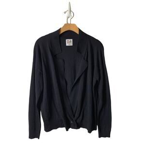 PLANET by Lauren G Black Pima Cotton Notch Collar One-Button Cardigan One Size